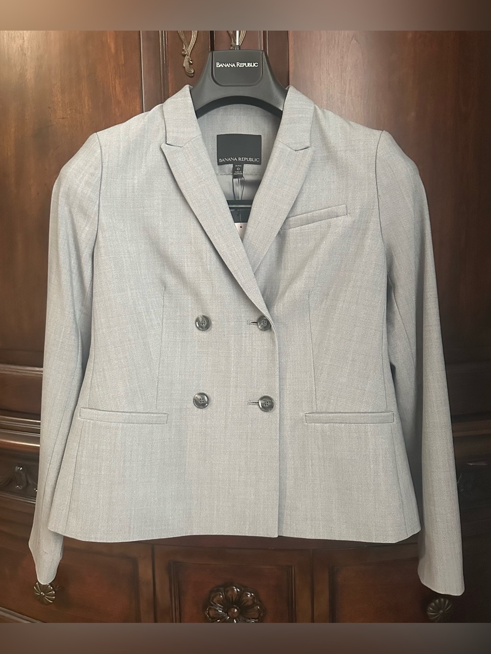 NWT Banana Republic Women’s Lightweight Wool Blazer Double Breasted Gray Size 0P